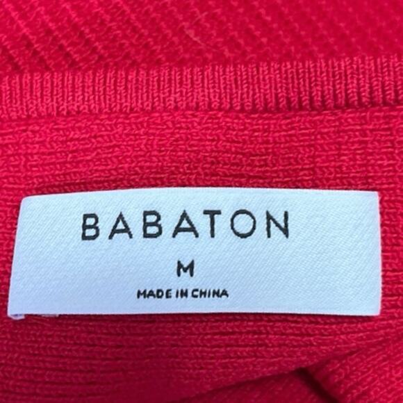 Aritzia Babaton Red Rib Knit Sleeveless Square Neck Sculpt Crop Tank Top Sz M - Picture 3 of 4